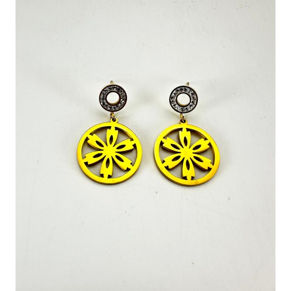 Gold Taşlı Çiçek Küpe